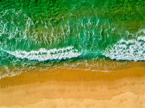 Aerial View Amazing Seascape With Small Waves On Sandy Beach Stock