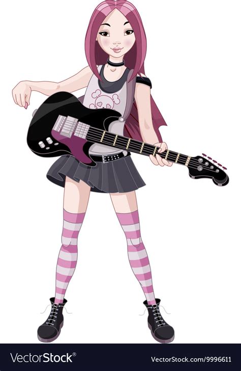 Rock Star Girl Playing Guitar Royalty Free Vector Image