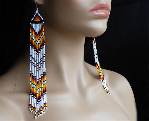 Native American Beaded Earrings Inspired Yellow Black Etsy