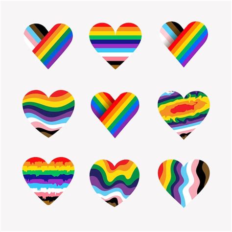 premium vector set of lgbtq pride heart heart shape with lgbt progress pride rainbow flag