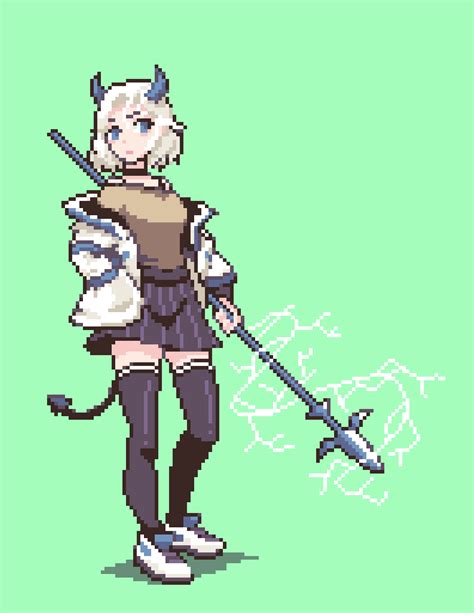 Oc Cc Demon Girl With Lightning Spear Pixelart