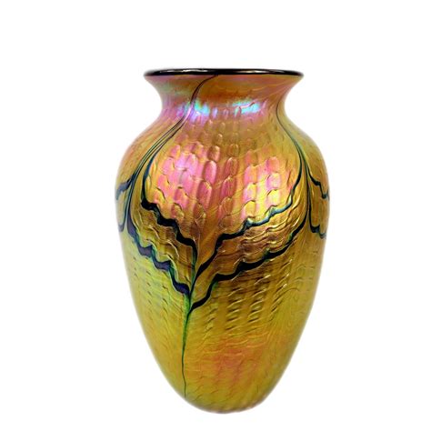 Lundberg Studios Gold Iridescent Ribbed Art Glass Vase City Farmhouse