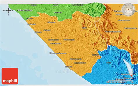 Detailed a4 printable map of kerala india listing popular sights. Political 3D Map of Thiruvananthapuram (Triv)