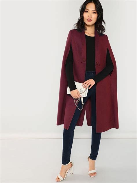 Shein Buttoned Shawl Collar Cape Coat Coats For Women Long Cape Coat