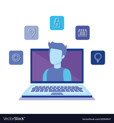 Laptop With Social Media Icons Royalty Free Vector Image