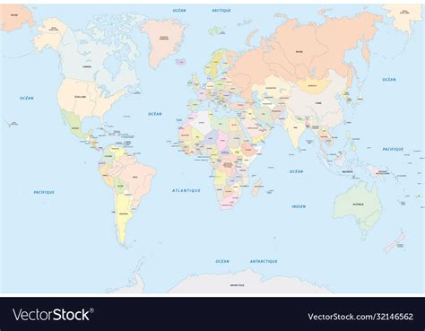 World Map In French Language Royalty Free Vector Image