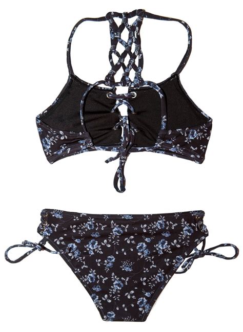 Chance Loves Black White Floral 2 Piece Girls Bikini Swimsuit Set
