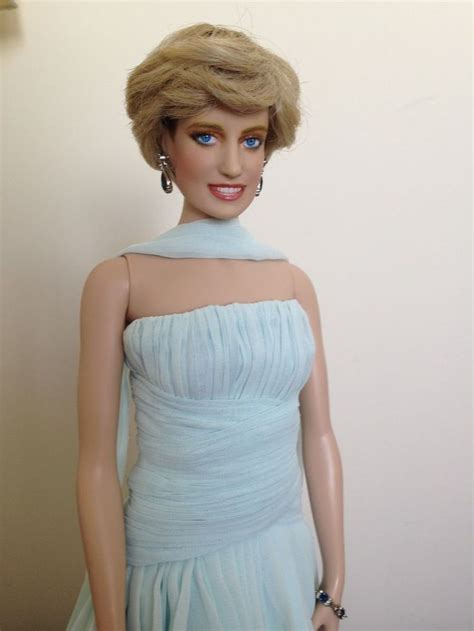 Franklin Mint Princess Diana Repainted Vinyl Doll W Light Blue Gown