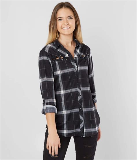 Daytrip Knit Plaid Shirt Womens Shirtsblouses In Black Buckle