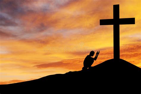 Man Praying Under The Cross Stock Photo Image Of Cross Adoration