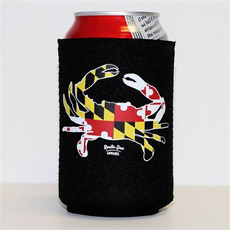 Maryland Full Flag Crab Black Can Cooler Route One Apparel