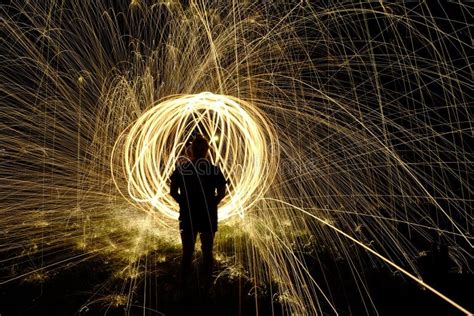 Fire Poi Flaming Steel Wool Spinning Stock Photo Image Of Beautiful