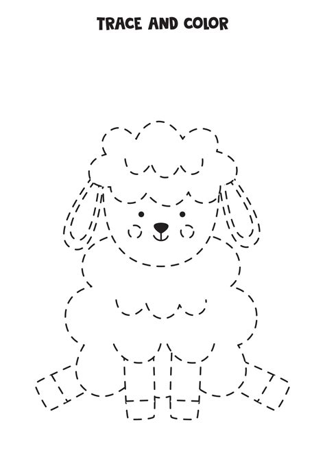 Trace And Color Cute Black And White Easter Lamb Worksheet For