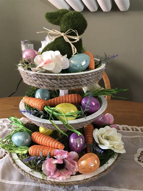 Diy 3 Tiered Easter Tray Table Decorations Easter Decor