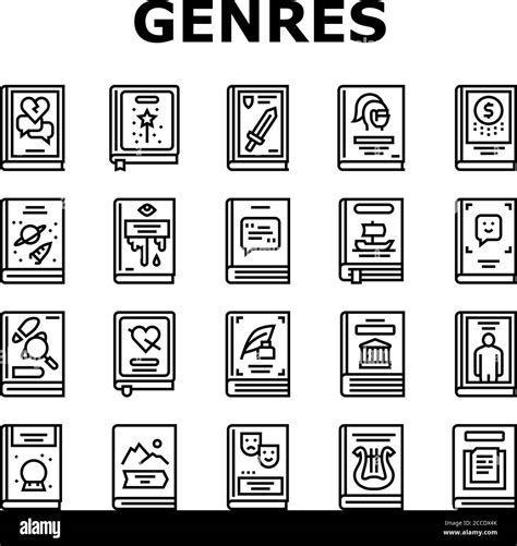 Literary Genres Books Collection Icons Set Vector Stock Vector Image