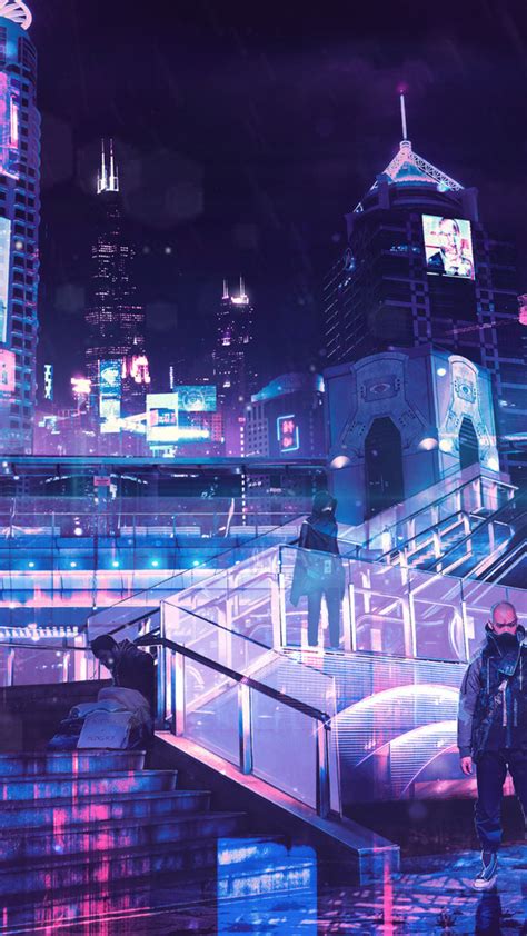 Cyberpunk Neon City Wallpaper Pixel Art Posted By Ethan Sellers