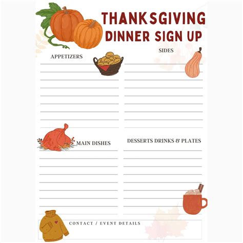 Printable Thanksgiving Potluck Sign Up Sheet Thanksgiving Etsy