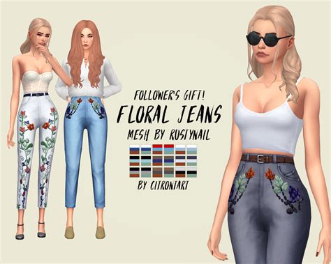 Kaylas Cc Citrontart Floral Jeans Recolour Original Mesh Sims