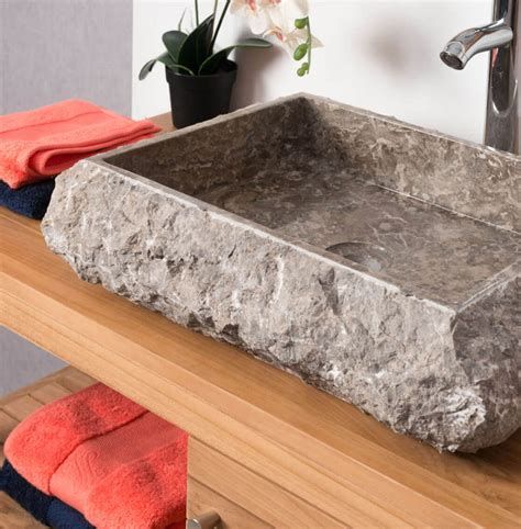 Grey Rectangular Stone Sink Hewn Exterior 50x40x125