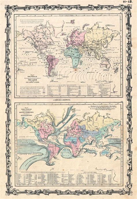 Climate Map Of The World W Tides And Ocean Currents 1861 Old Maps