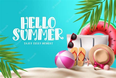 Premium Vector Summer Beach Vector Background Design Hello Summer