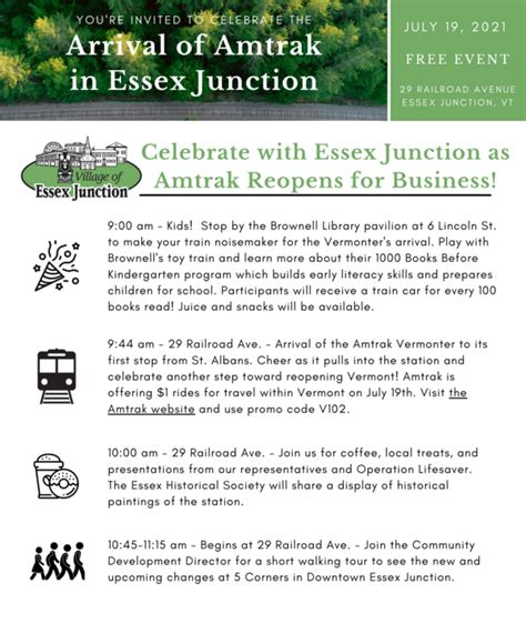 celebrate with essex junction as amtrak reopens for business city of essex junction vermont