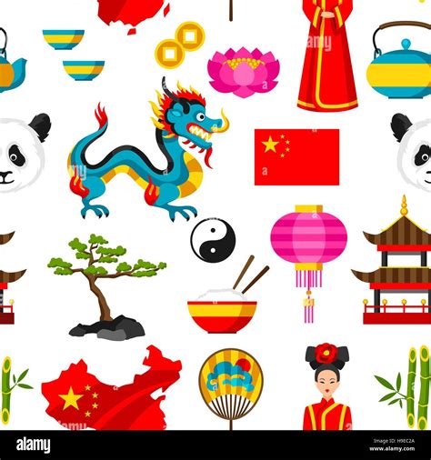 China Seamless Pattern Chinese Symbols And Objects Stock Vector Image