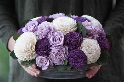 Purple Oval Sola Flower Arrangement - Rustic Balsa Wood Flower Centerpiece