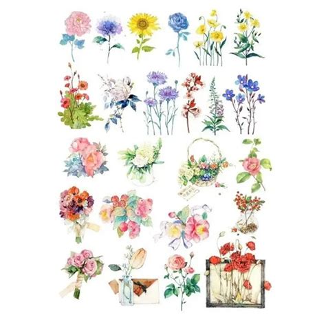 2 Pcslot Colorful Flowers World Diy Uncut Sketchbook Sticker Pack Bullet Journal Stickers