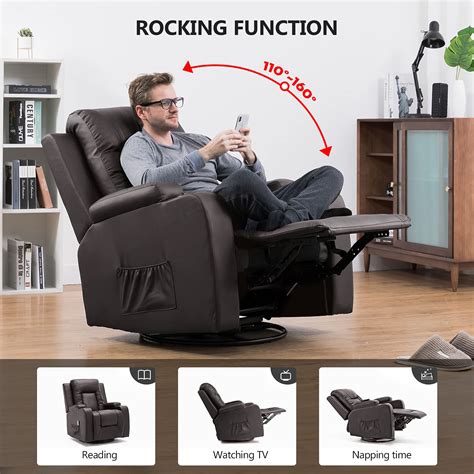 Comhoma Pu Leather Recliner Chair Modern Rocker With Heated Massage