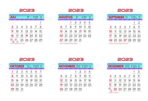 Template Calendar 2023 July To December 16796455 Vector Art At Vecteezy