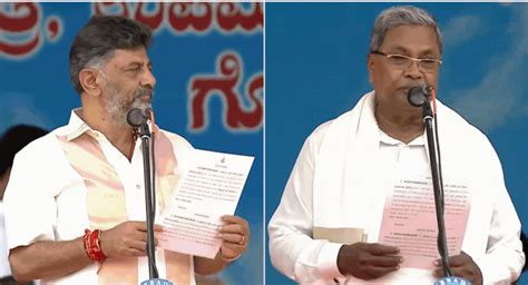 Siddaramaiah Takes Oath As Karnataka Chief Minister Dk Shivakumar As Deputy Cm Amid Opposition