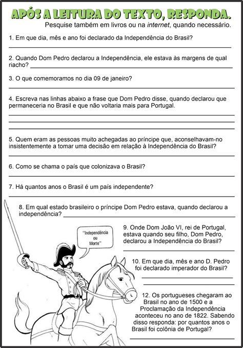 Atividade Sobre A Independencia Do Brasil 1 Ano