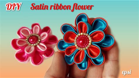 diy satin ribbon flower how to make satin ribbon easy tutorial youtube