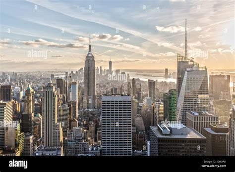Empire State Building Aerial View On Sunset Stock Photo Alamy