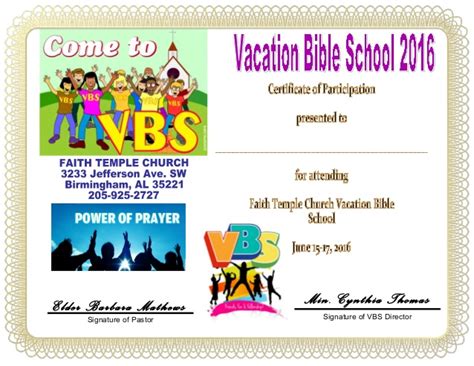 Vbs attendance certificate clipart | a printable certificate recognizing vacation bible school. Vbs certificate child