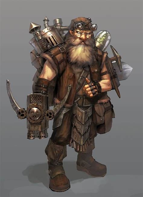 M Dwarf Fighter Tinker Traveler Flame Thrower Backpack Fantasy Dwarf