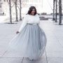 Grey Grenadine Pleated High Waisted Plus Size Fluffy Puffy Tulle