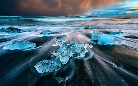 2867663 Nature Ice Water Sea Waves Long Exposure Iceland Beach