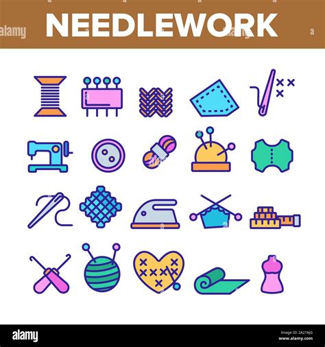 Needlework Collection Elements Icons Color Set Vector Stock Vector