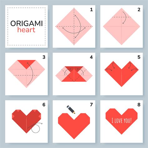 tutorial de esquema de origami de corazón modelo en movimiento papiroflexia para niños paso a