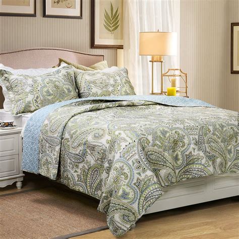 Amazon Com Brandream Green Paisley Quilt Bedding Set Luxury Oversized Queen Quilt Set Soft