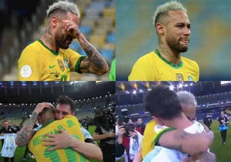 neymar breaks down after brazil s defeat messi consoles him with a hug pics viral sports