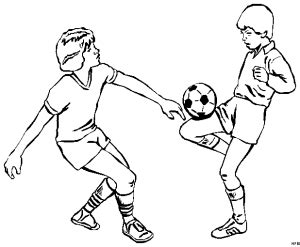 Online zeichnen spiele und vieles mehr! Zwei Jungs Beim Fussballspielen Ausmalbild & Malvorlage (Fußball)