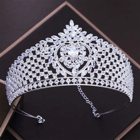 Cubic Zircon Heart Bride Hair Jewelry Tiaras Queen Zircon Large Crowns