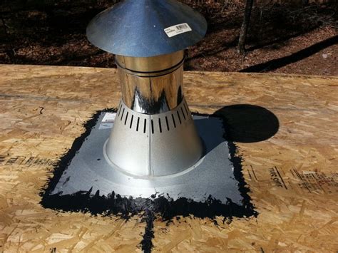 Flashings are required to be fabricated to dimensions specified by local building codes, and/or the roofing material example of counterflashing at a chimney roof penetration. metal roof flashing for woodstove chimney - Small Cabin ...