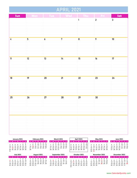 We are happy to let you know that all of the calendars you find on this website are free and easy to print. April Calendar 2021 Vertical | Calendar Quickly