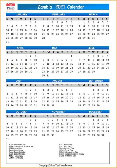Zambia Holidays 2021 2021 Calendar With Zambia Holidays