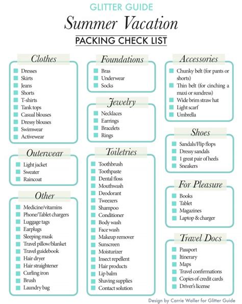 Glitter Guide Summer Vacation Packing Checklist