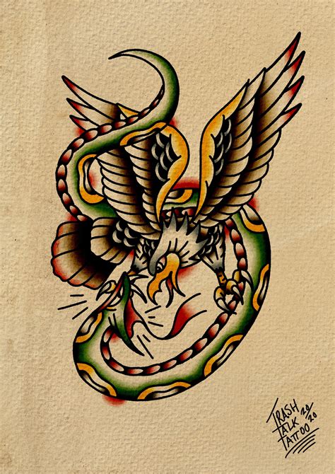 Eagle And Snake Traditional Tattoo Style Print Etsy